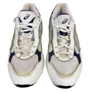 Asics Gel Sneakers Men 9 White Navy Leather Upper Rubber Sole Low Top F150103